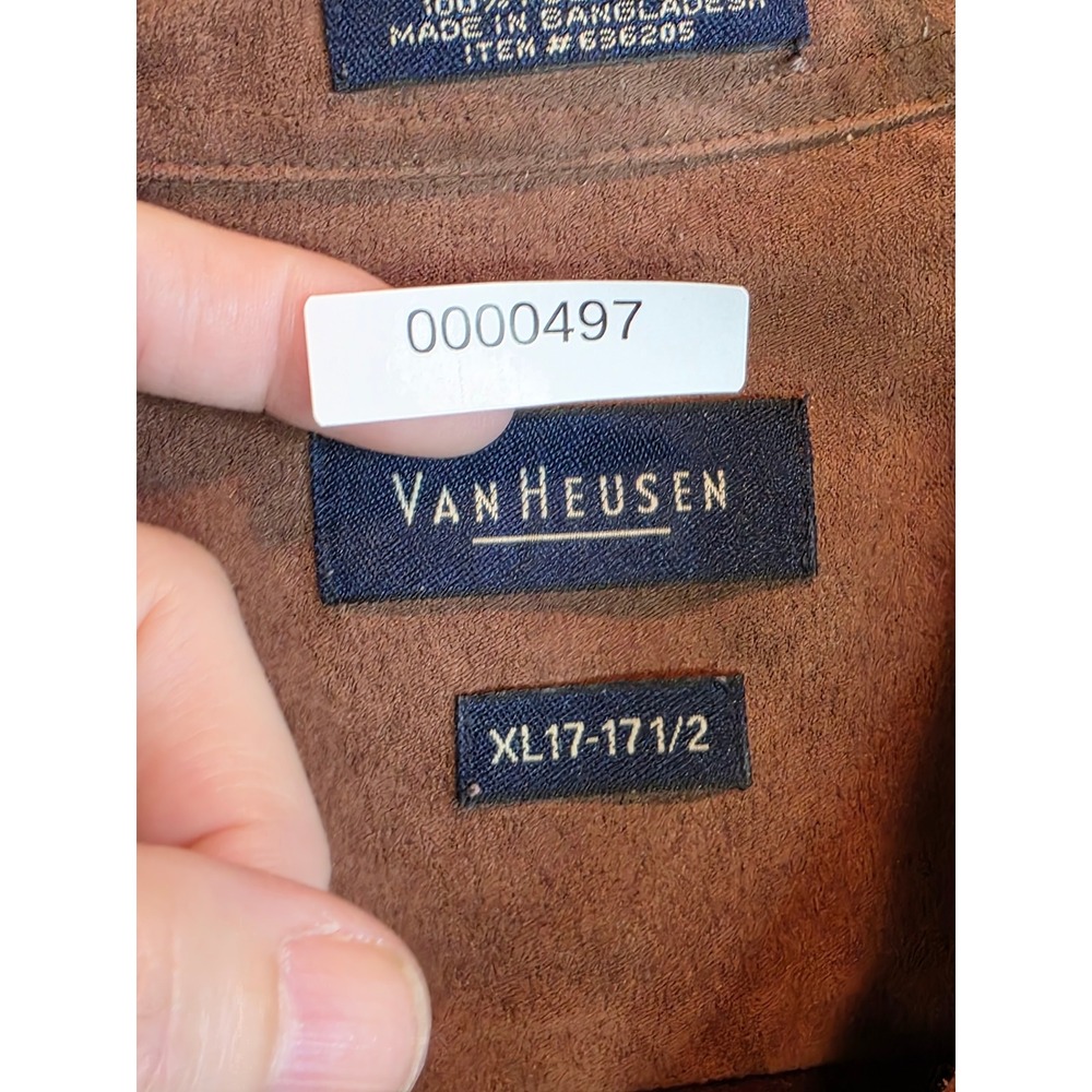 Van Heusen Soft Suede Shirt Mens XL Rust Brown Faux Suede Button Down Distressed - Picture 11 of 12